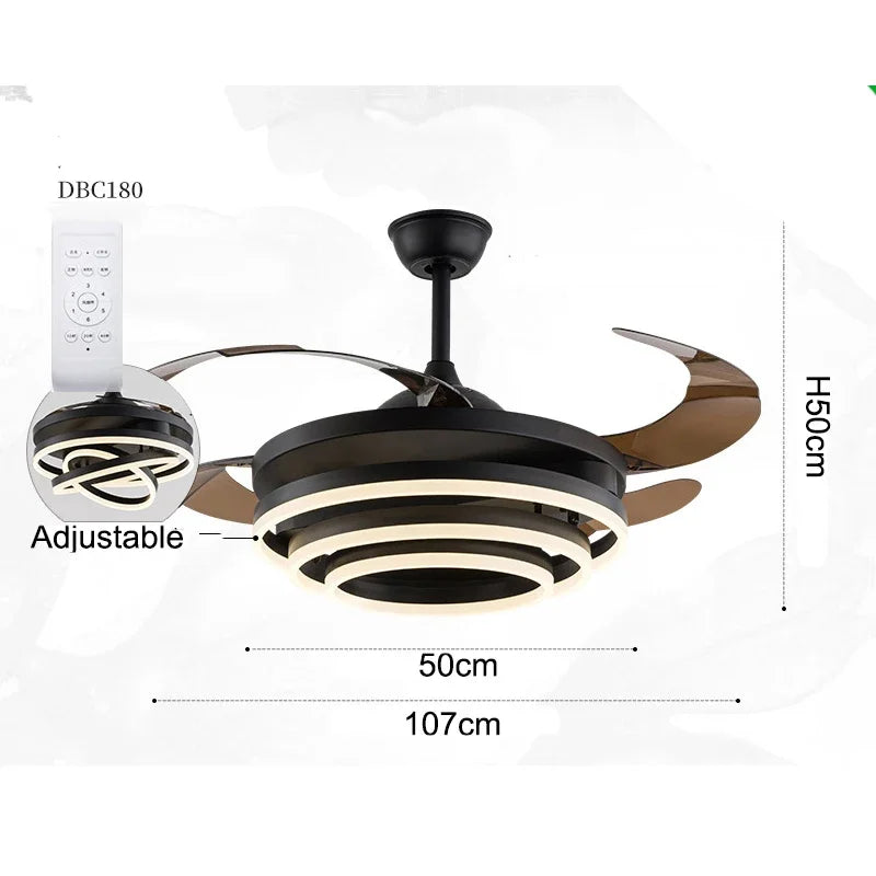 ventilateur led noir doré moderne télécommande 42 pouces rétractable contemporain