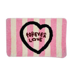 tapis imitation cachemire moderne rayures rose blanc cœur forever love