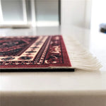 tapis ornements floraux géométriques franges blanches non glissant rouge vert beige