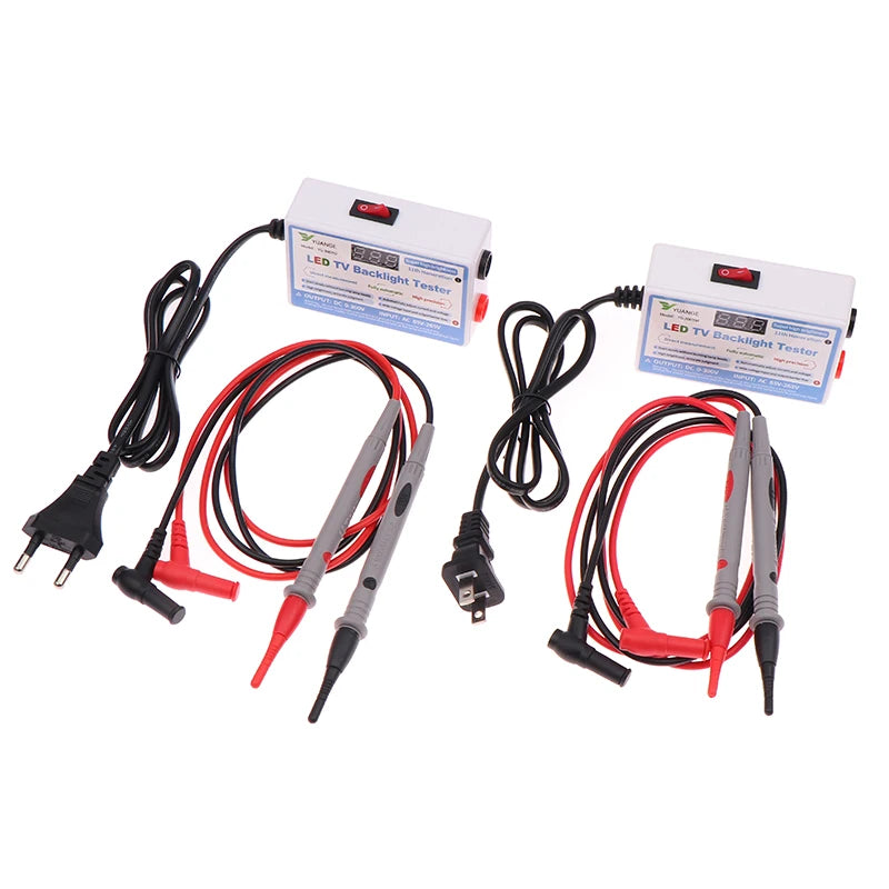 testeur led backlight tv blanc bleu rouge noir affichage numerique boutons cables stylos mesure