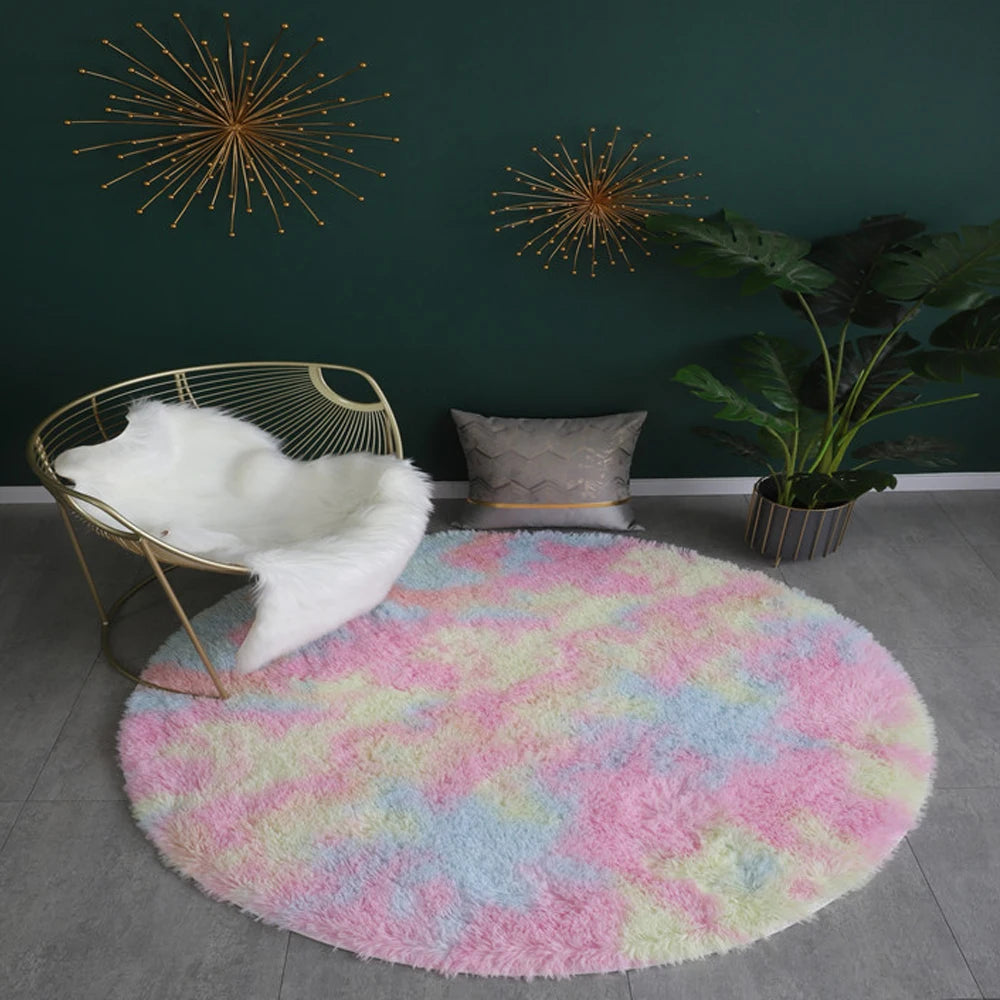tapis rond moderne gris bleu rose doux uni salon chambre polycolore polyester confortable