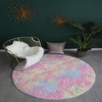 tapis rond moderne gris bleu rose doux uni salon chambre polycolore polyester confortable