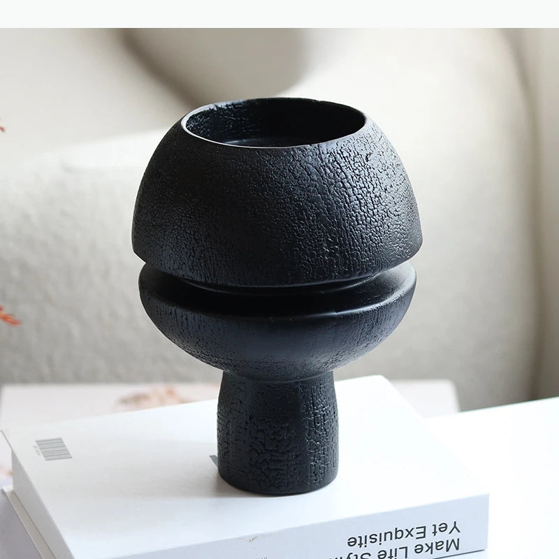 décoration intérieure vase noir sculptural moderne minimaliste texturé 24cm 18cm