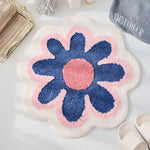 tapis bain antidérapant polyester motifs floraux moderne rose bleu vert jaune