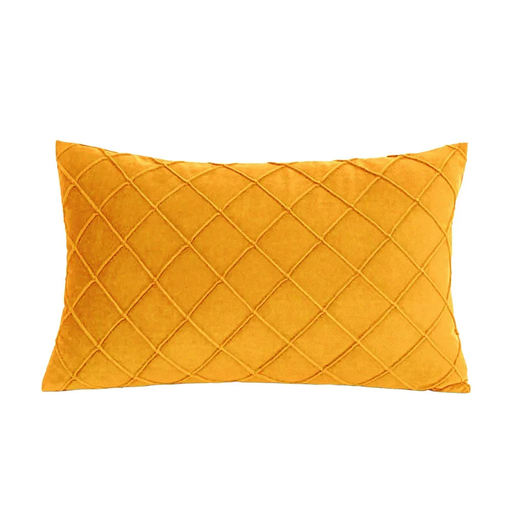 housse coussin velours jaune motif losange moderne 30x50cm decoration sofa lit chambre