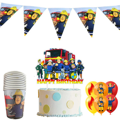 Kit décoration anniversaire pompier Sam avec assiettes et ballons