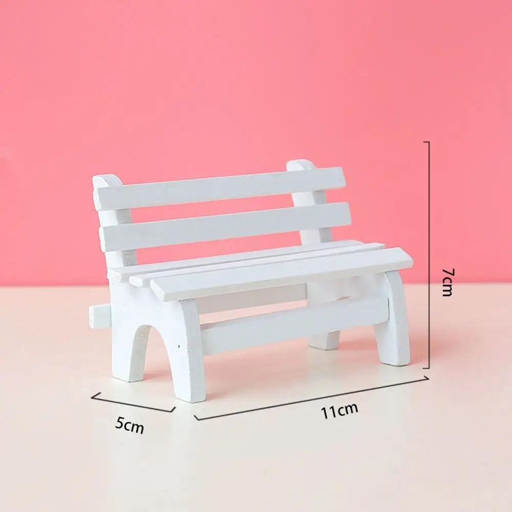mini banc bois blanc simple décoration intérieure artisanal pastoral miniature jardin figuration