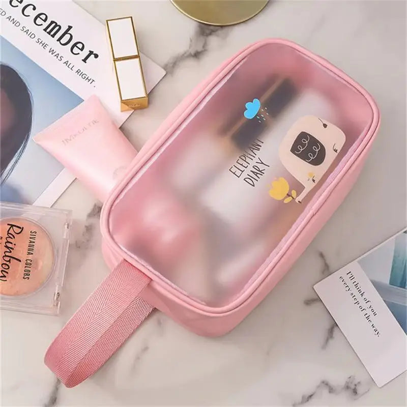 sac toilette transparent rose bleu clair dessins animés moderne enfantin poignée souple flacon lotion