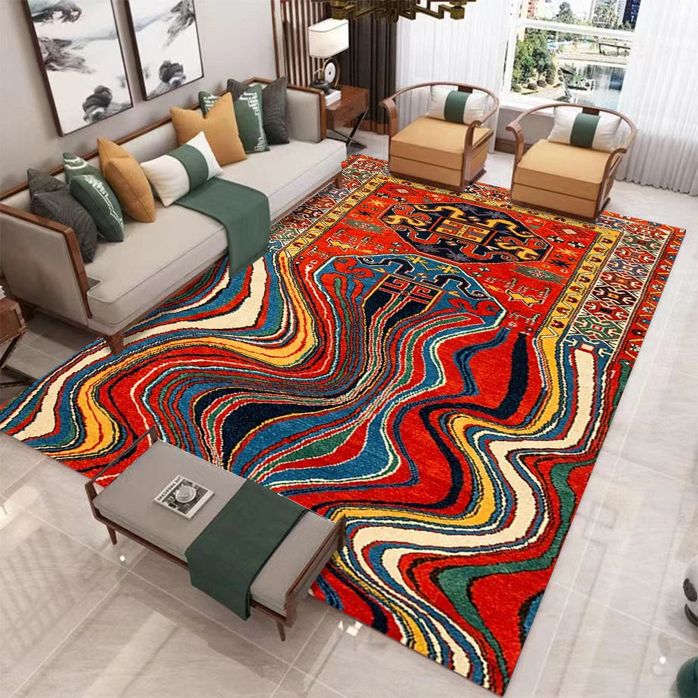 tapis multicolore moderne motif abstrait polyester antidérapant salon chambre cuisine