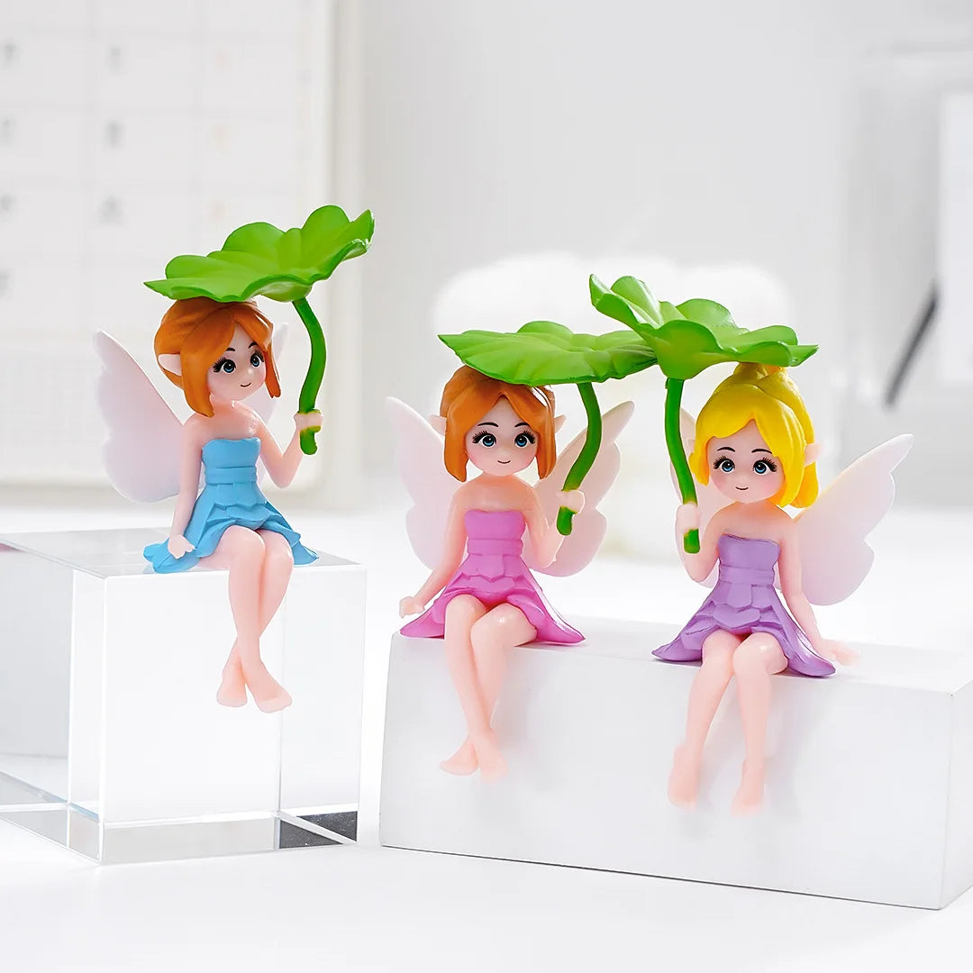figurines fées résine vert rose bleu violet fantaisie enfantine salon décoration artisanale pasteurale papillons