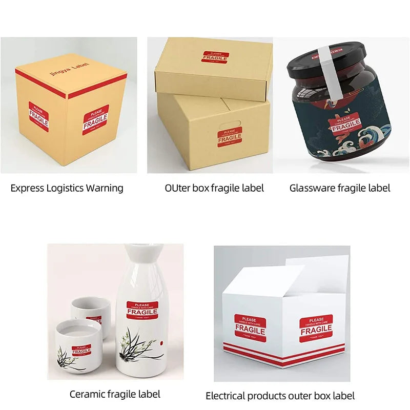 étiquettes fragile rouge blanche handle with care thank you classique opaques diverses tailles inclusées