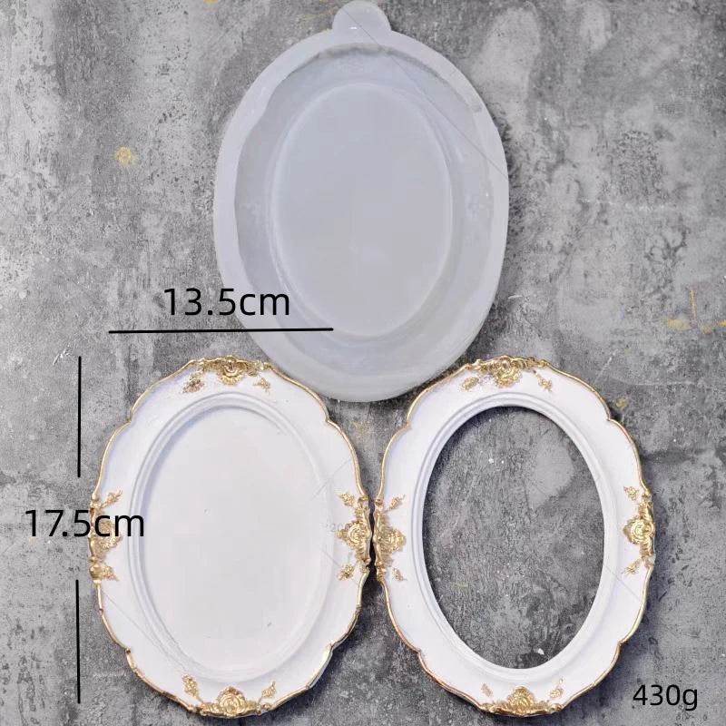cadre miroir silicone ovale décor floral brillant or blanc classique baroqueintérieur décoration affichage bijoux