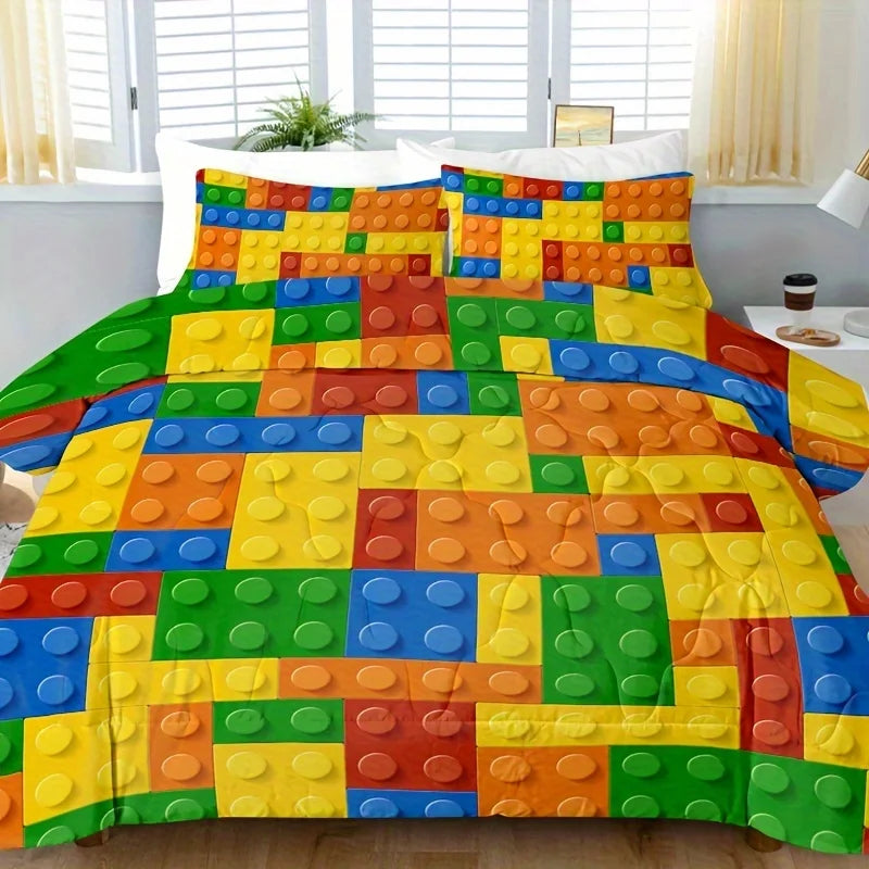couvre lit moderne multicolore 3d impression taies doreiller brique lego enfants chambre lit double