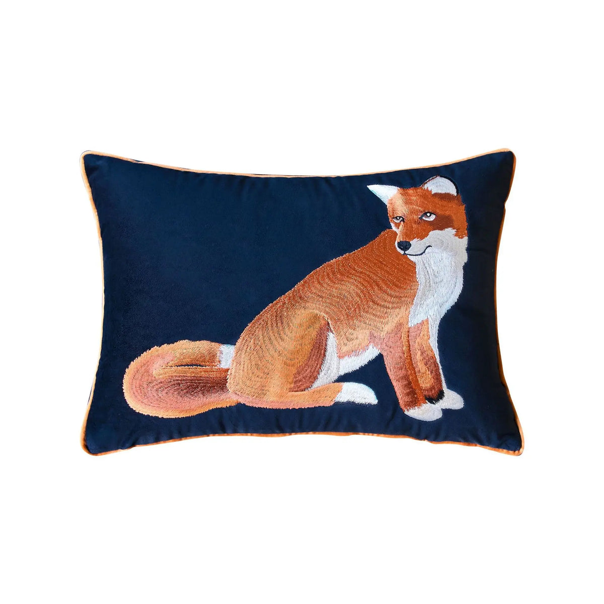 taie d'oreiller velours brodé renards animaliers décoratifs bleu vert orange carreau simple
