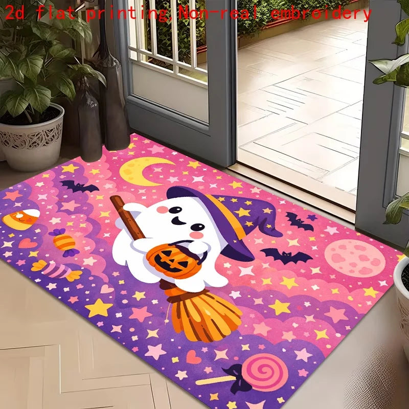 tapis halloween fantômes chats citrouilles sorcières étoiles lunes orange noir blanc rose violet
