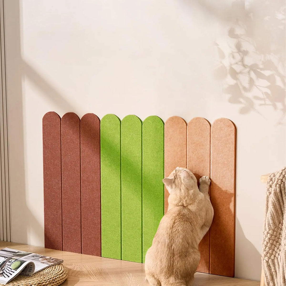 protecteur mur chat vert marron clair beige adhésif texture douce moderne pièces 12 24