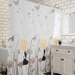 rideau douche fleuri moderne fleurs papillons motifs naturels blancs jaunes marrons noirs imperméable