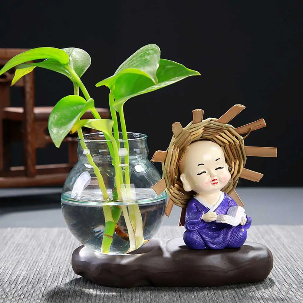 vase verre transparent plante figurine monks artisanal décoration table maison étude balcon living room