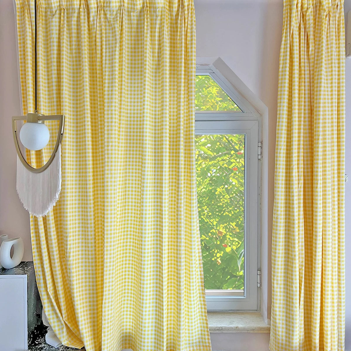 rideaux jaune clair carreaux classique opaques chambre salon polyester haute densité