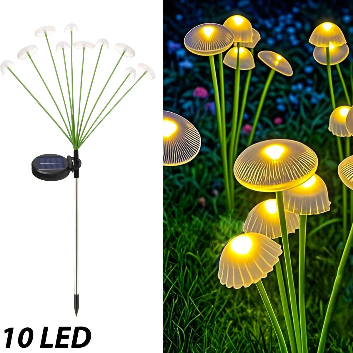 lampe solaire jardin forme champignon led extérieur décoration pelouse cour étanche blanc vert moderne