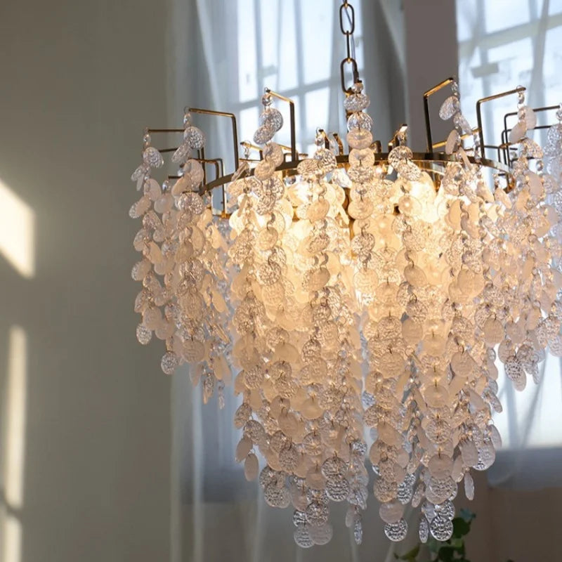 lustre moderne cristal poli led transparent doré rondes chambre salon
