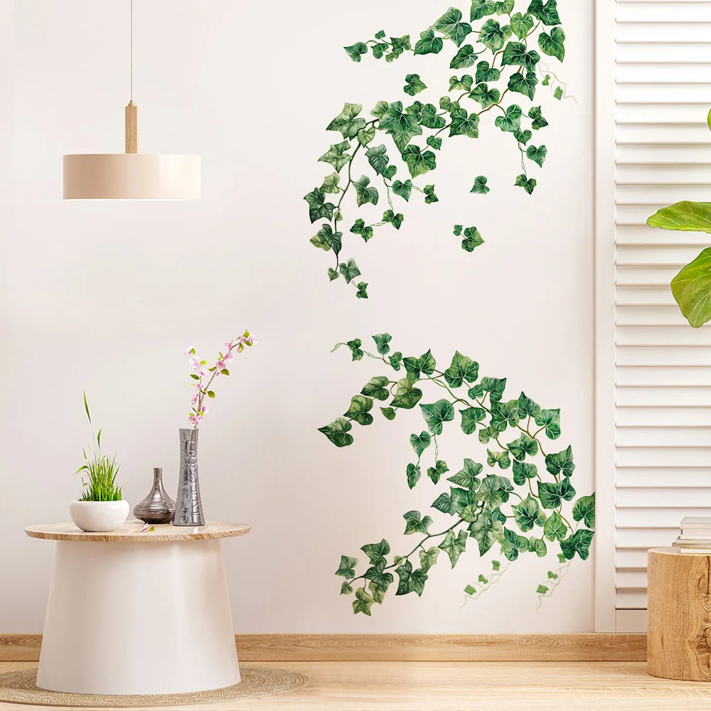 sticker mural lierre feuilles vert illustration aquarelle adhésif décoration intérieure moderne naturel bohème