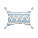 coussin decoratif bleu blanc motif geometrique moderne boho chic amovible lavable tassel adhésif coton