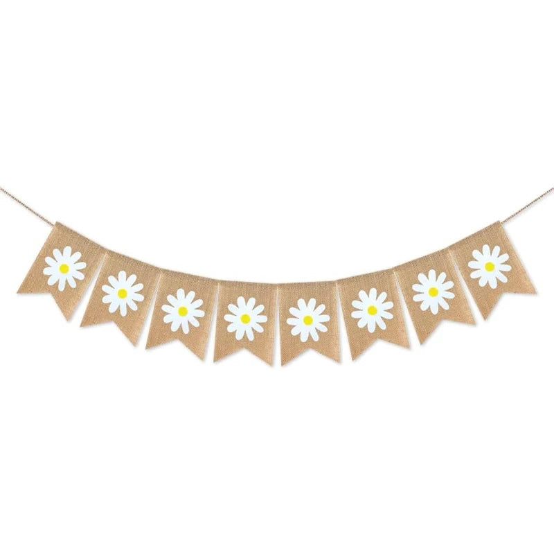 guirlande fanions beige fleurs blanches rustique décoration fête printemps été farmhouse chic fixations fil