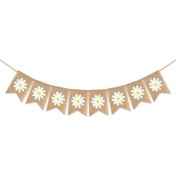guirlande fanions beige fleurs blanches rustique décoration fête printemps été farmhouse chic fixations fil
