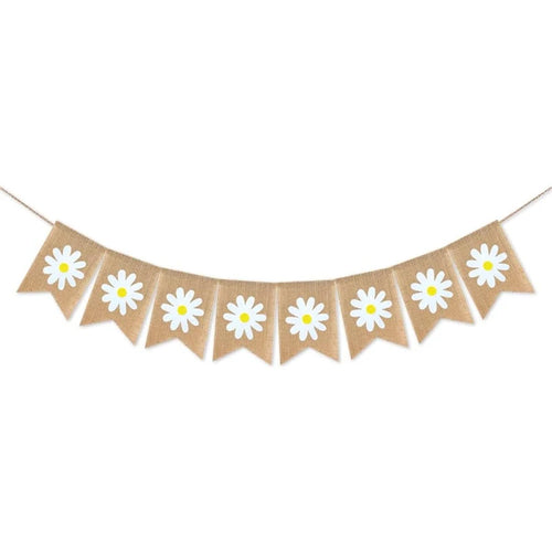 guirlande fanions beige fleurs blanches rustique décoration fête printemps été farmhouse chic fixations fil