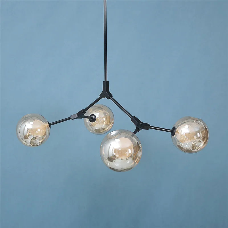 suspension lumineuse moderne scandinave noir sphères translucides ampoules led branchettes structure métallique