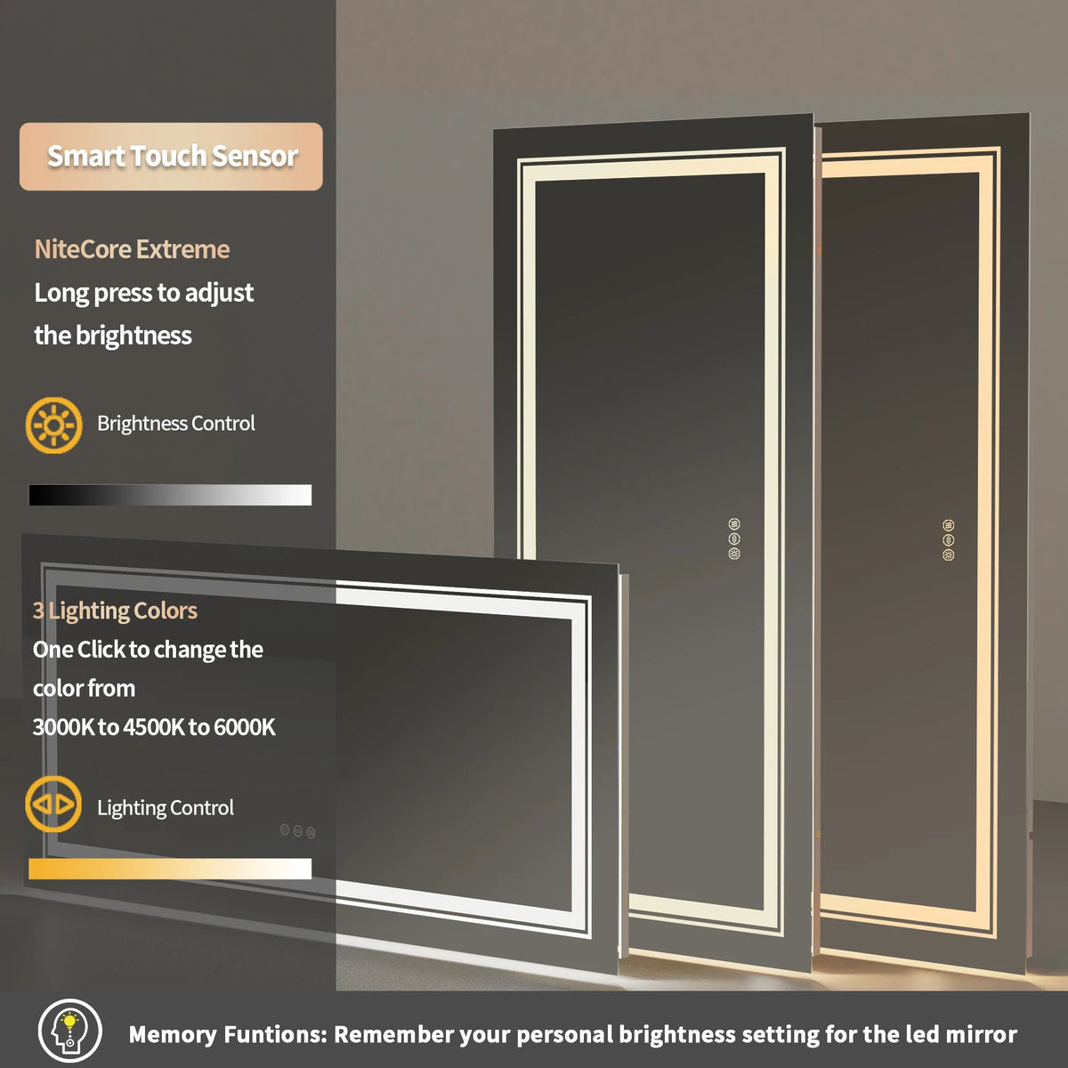 miroir lumineux moderne blanc mat anti buée éclairage led réglable tactile