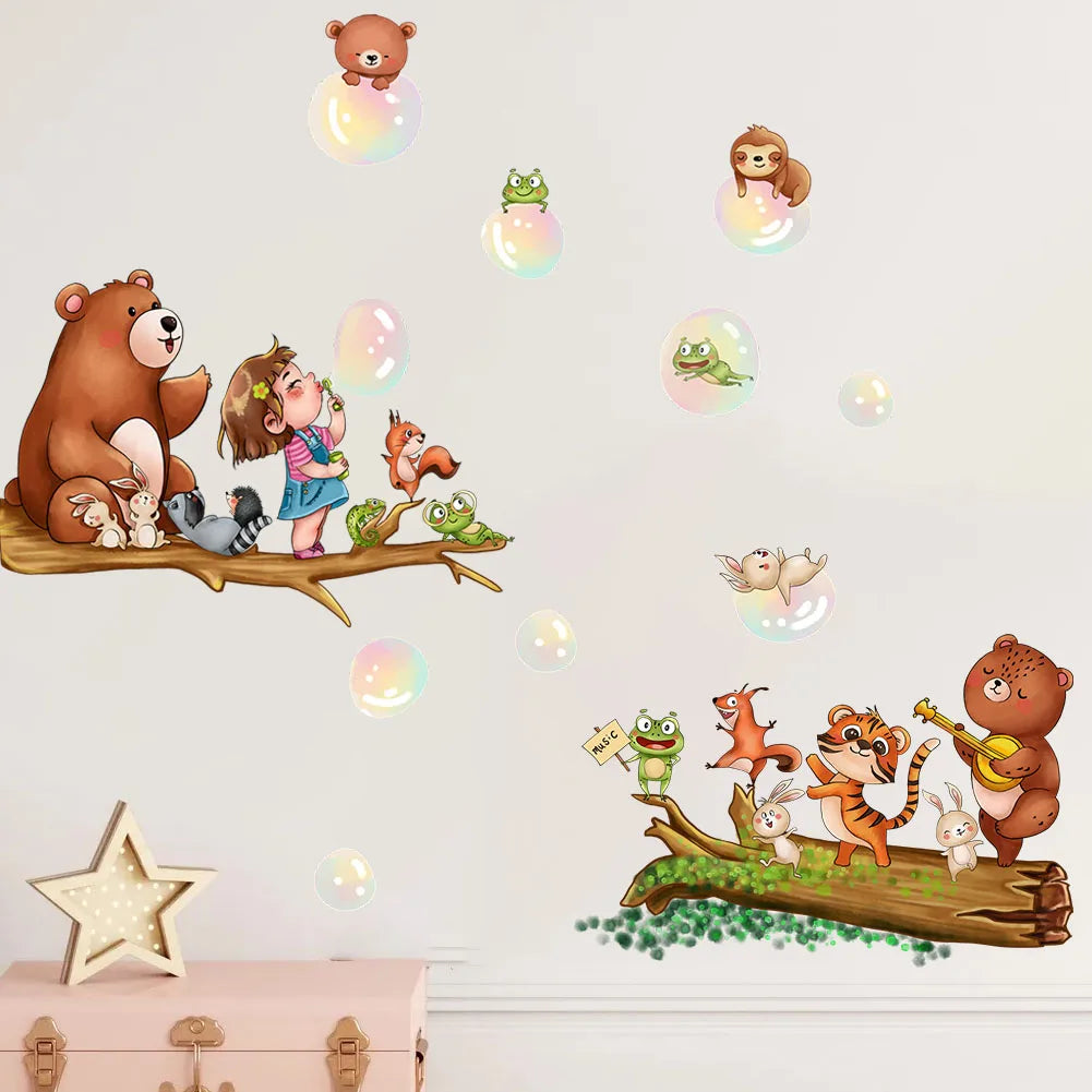 stickers muraux multicolores dessins animés cartoon adhésifs personnages boissons bulles colorées deco maison salon