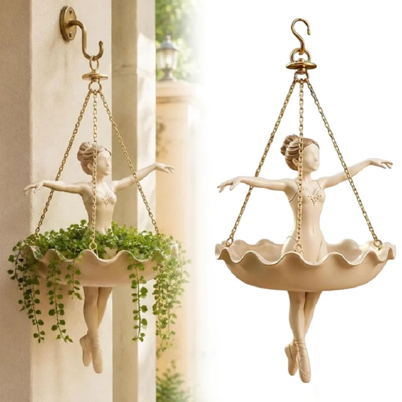 pots fleurs suspendus ballerine résine chaîne dorée plante grimpante décoration intérieure élégante sculpture artistique
