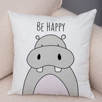 taies d'oreiller animaux girafe lion hippopotame cartoon couleurs positives be brave be unique