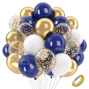 ballons bleu marine or confettis decoration festive elegante anniversaire mariage