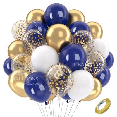 Lot de 40 ballons bleu marine et or confettis pour anniversaire
