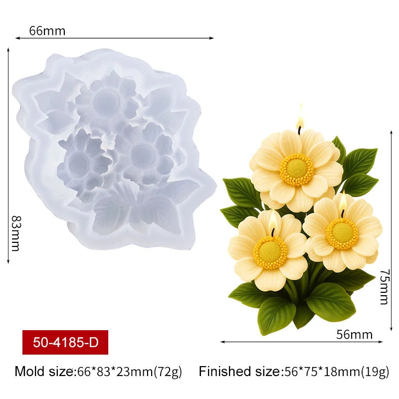 moulage silicone bougies fleurs dahlias marguerites tulipes parfums savons décorations saint valentin mariage