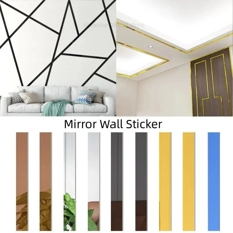 sticker mural miroir adhésif acrylique moderne rayures horizontales noir blanc bleu doré rouge orange