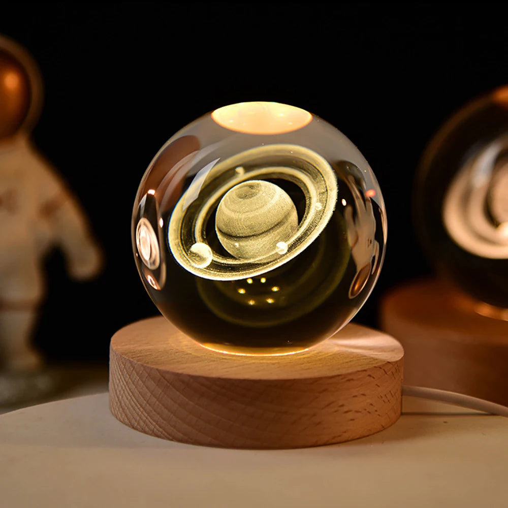 veilleuse boule cristal transparente galaxie système solaire cerf lune moderne décoration chambre enfants lumière