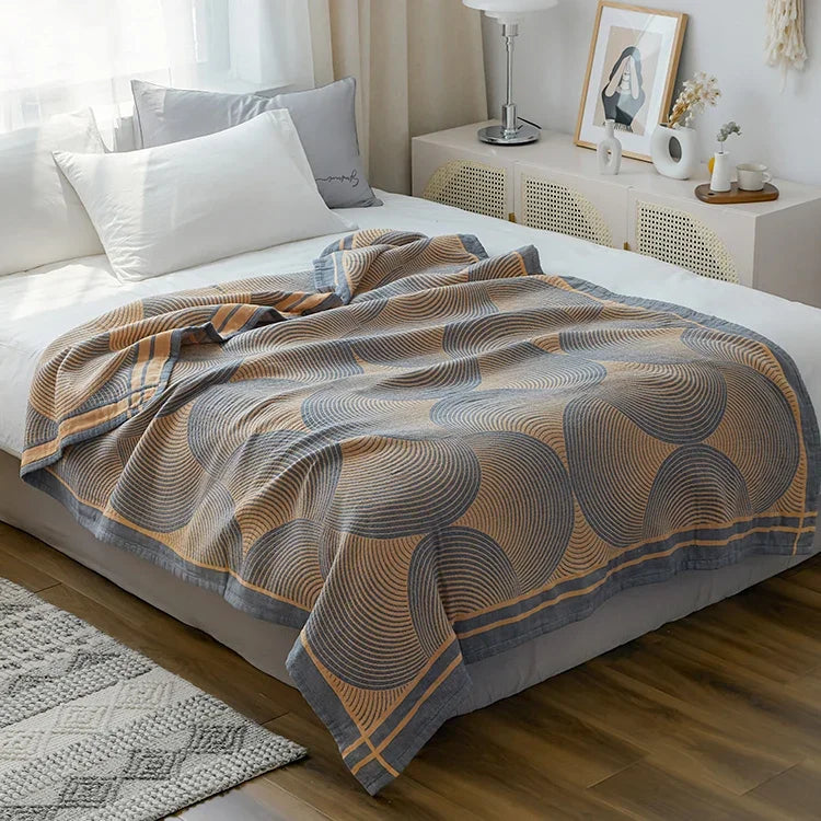 couverture d'été coton moderne motif cercles gris beige lit canapé portable opaquement