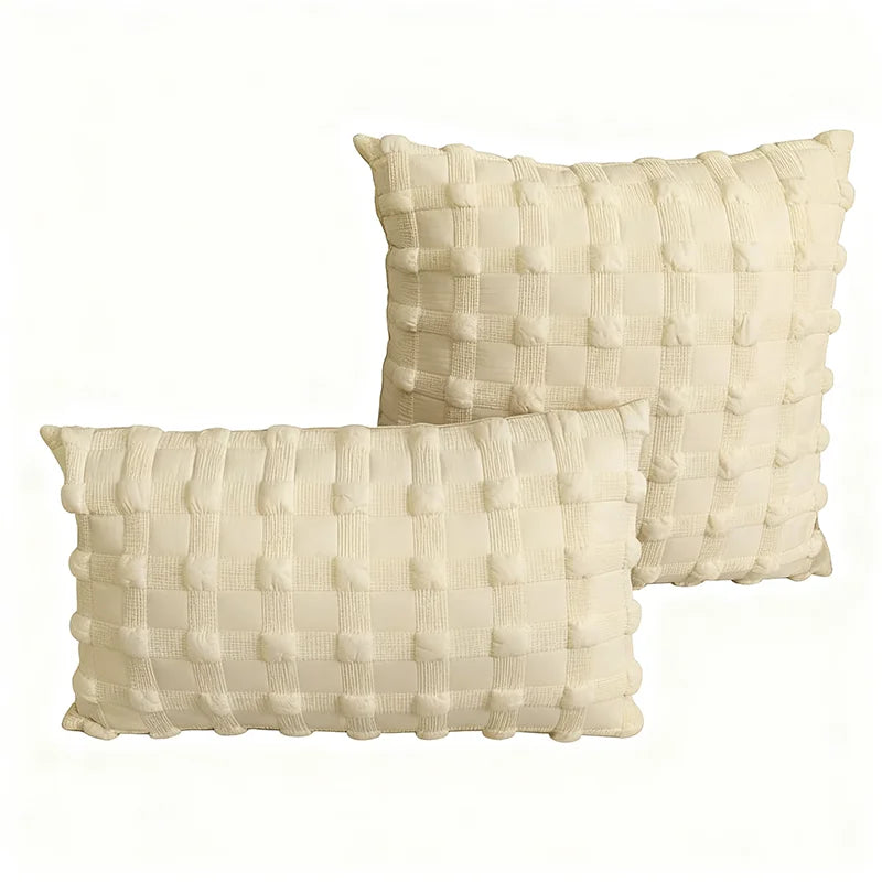 coussins carrés géométriques blanc rose clair vert olive amovibles modernes 30x50cm