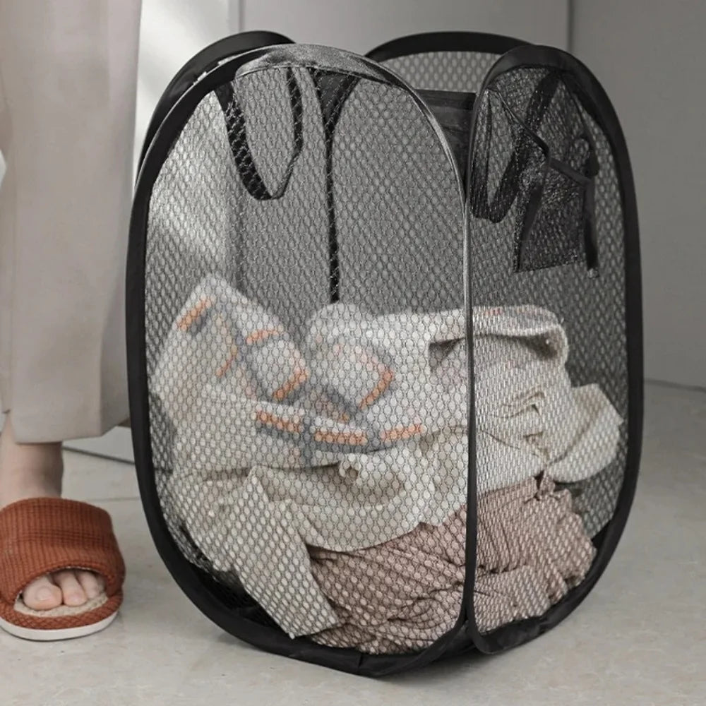 panier linge pliable noir blanc maille moderne poignées sac rangement transportversible