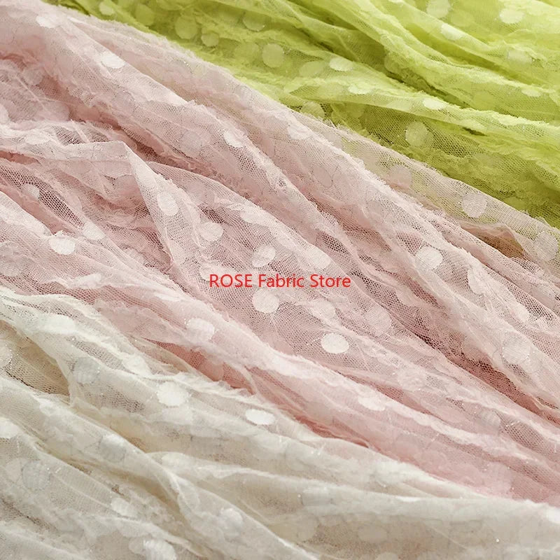 tissu dentelle brodée pois 3d tulle maille jacquard rayé été vocation plage blanc rose