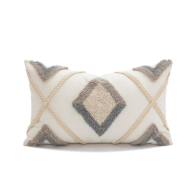 coussin géométrique moderne polyester gris beige amovible lavable contemporain decoration interieur tufter boheme