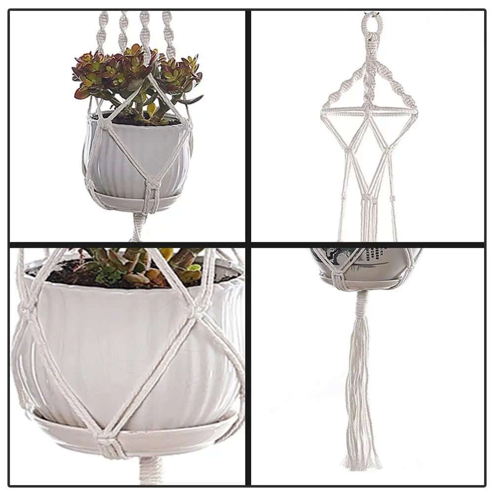 sac plante suspendu macramé blanc boho artisanal pot fleurs blanc