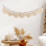 guirlande macramé boho chic beige clair motifs géométriques franges