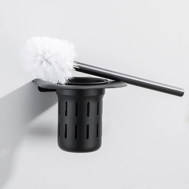 brosse wc noir support mural inoxydable moderne ensemble nettoyage toilette