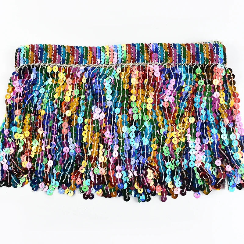 frange pailletée multicolore dentelle perlée élastiquée jupe élégante décoration vêtement textile maison DIY