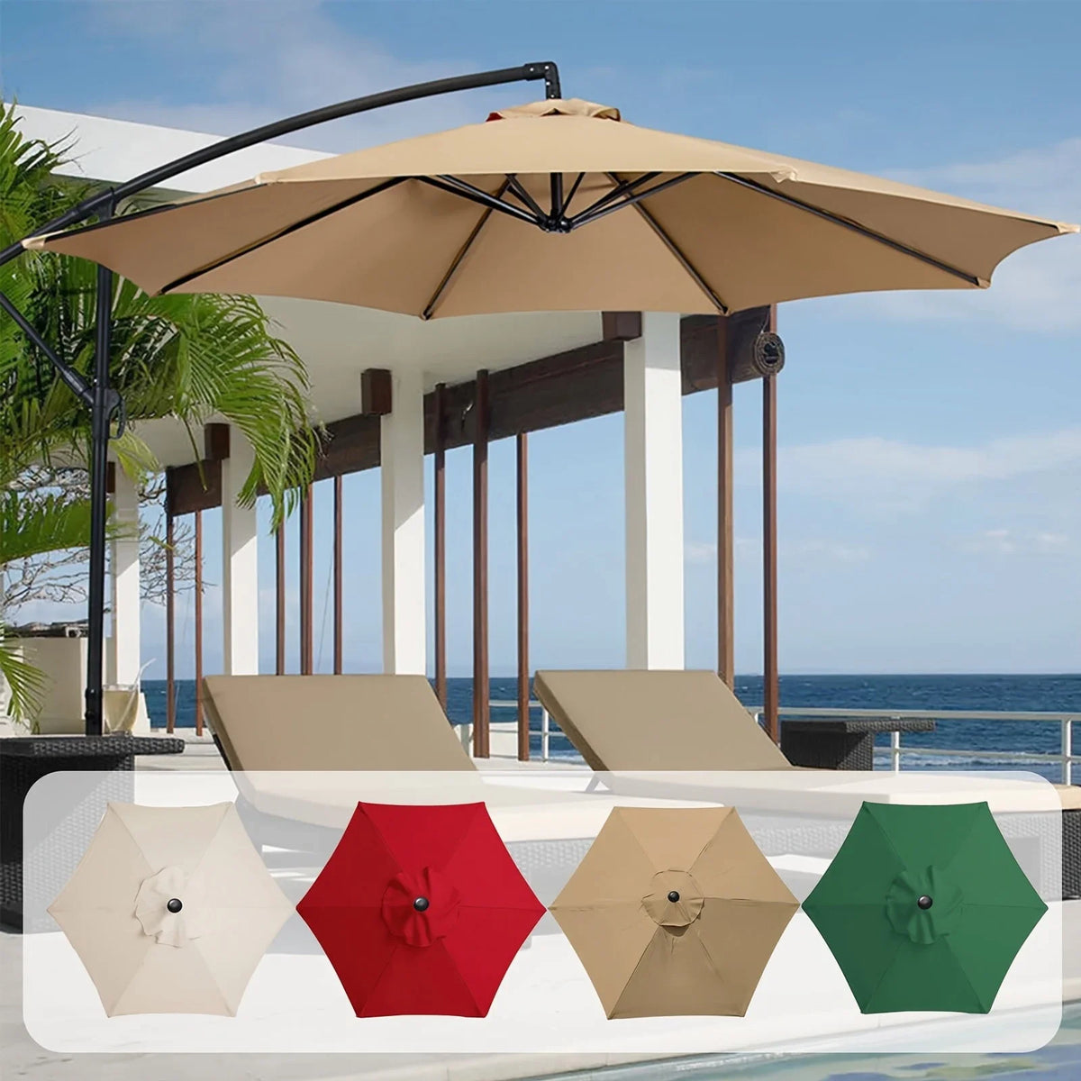 nouveau parasol patio tissu crème rouge noir vert moderne 200cm 270cm 300cm ribs tringle